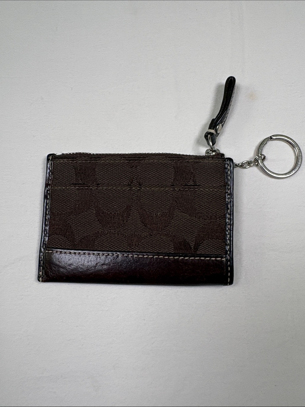 Coach Brown Signature Card Case Keychain